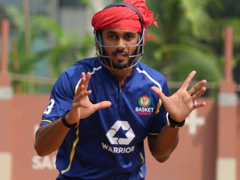 Indian player showing a bowling strategy in Basket Cricket Warrior with hand gestures