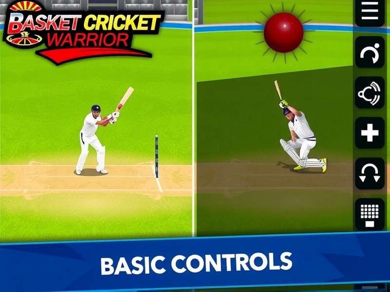 Basket Cricket Warrior tutorial screen showing basic controls for batting and bowling